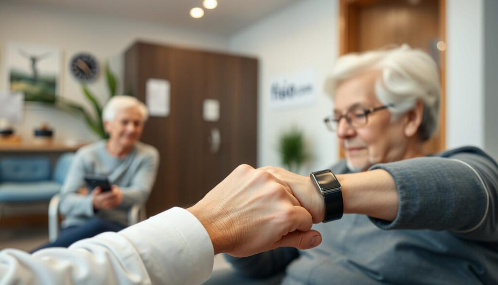idosos usando smartwatches